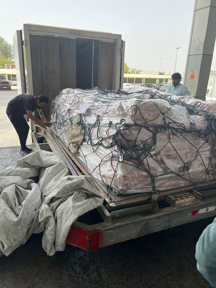 Air freight pallet arriving in Dubai
